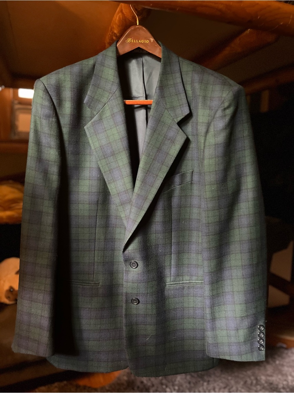 Men's Italian Bottoli Wool Bacharach Green Plaid Blazer -